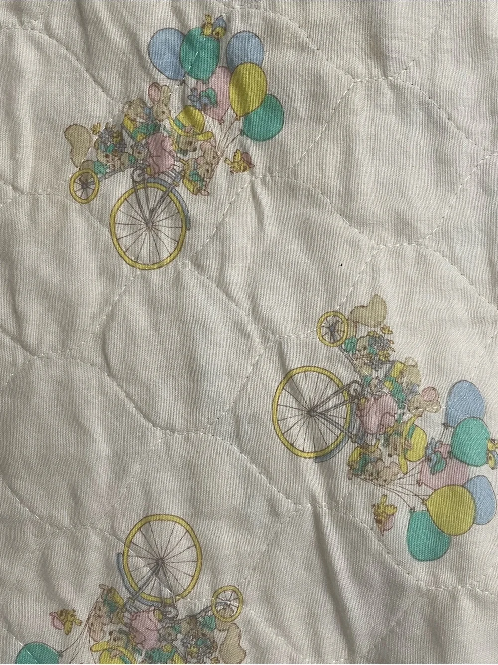 Vintage Thats Our Baby Bunny Bicycle Balloons Quilted Nursery Blanket Crib Quilt